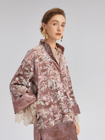 Velvet Sequined Floral Embroidered Jacket