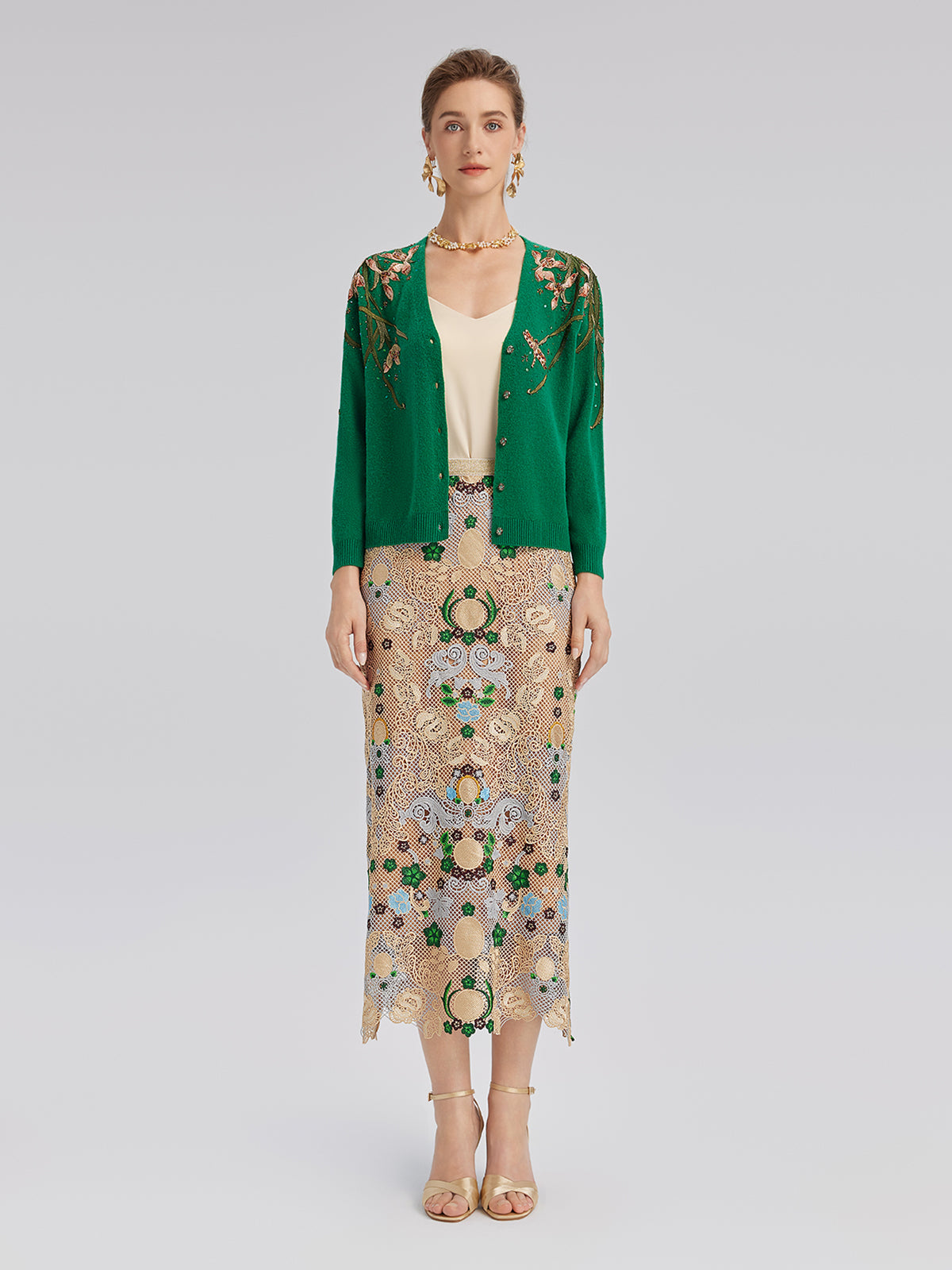 Wool Hand-Beaded Embroidered Cardigan (100% Wool)