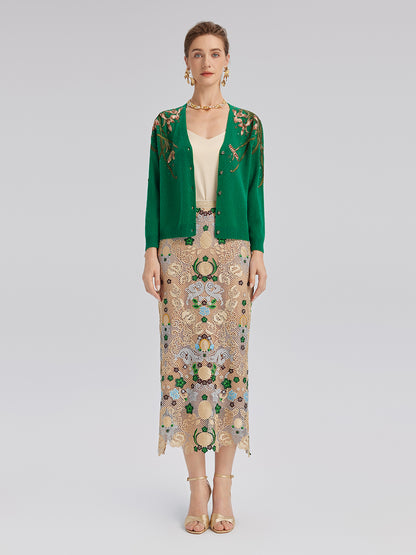 Wool Hand-Beaded Embroidered Cardigan (100% Wool)