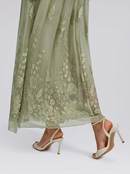 Hand-Dyed Embroidered Elastic-Waist Skirt
