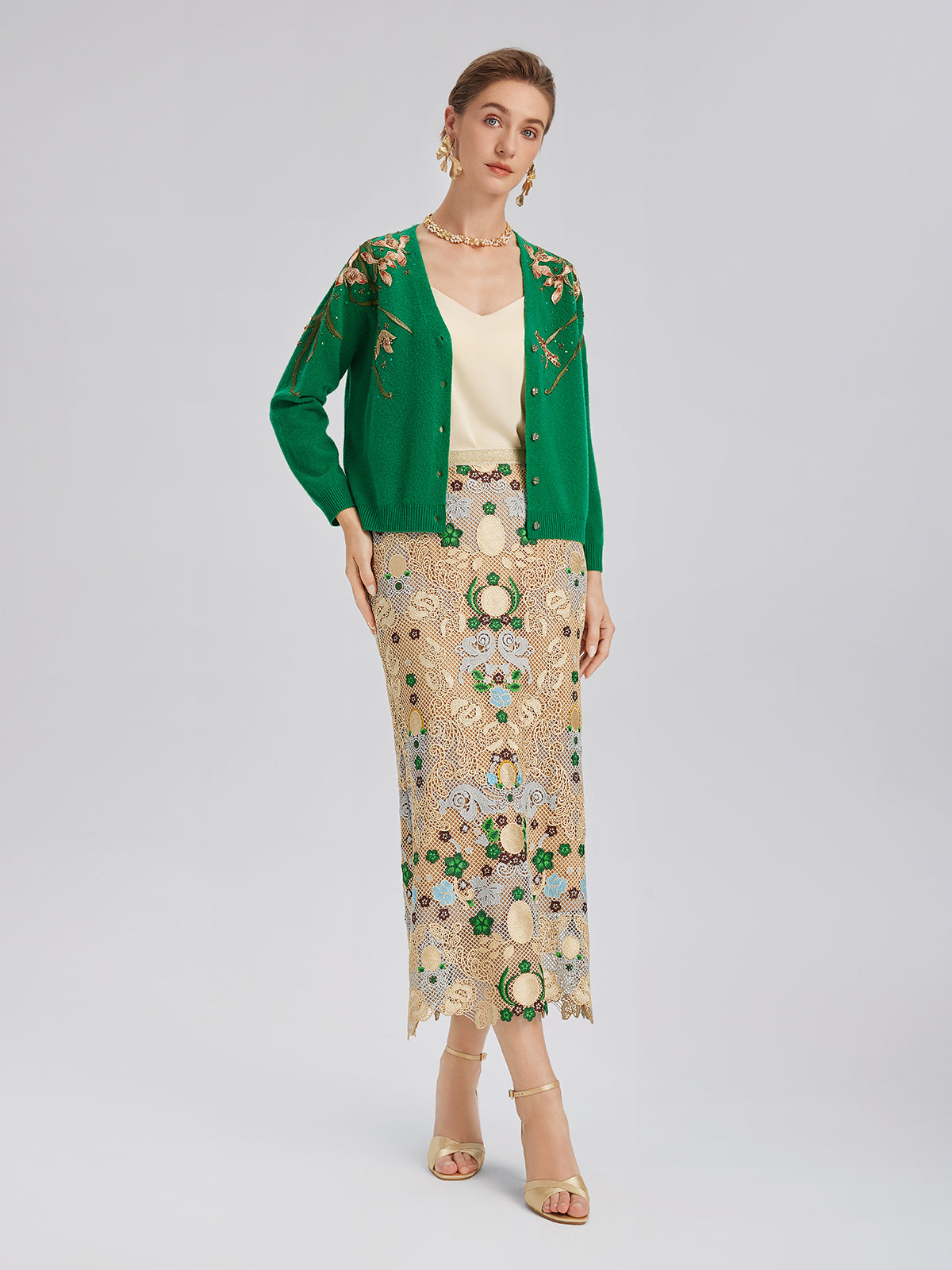 Wool Hand-Beaded Embroidered Cardigan (100% Wool)
