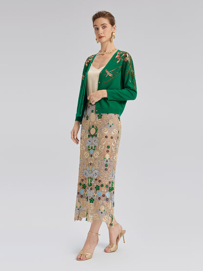 Wool Hand-Beaded Embroidered Cardigan (100% Wool)