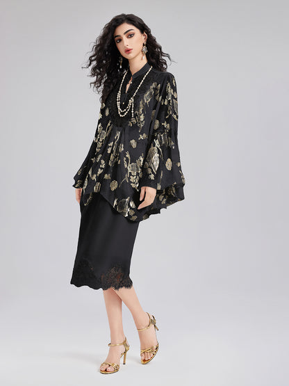 Luxe Sequin Embroidered Chiffon Blouse