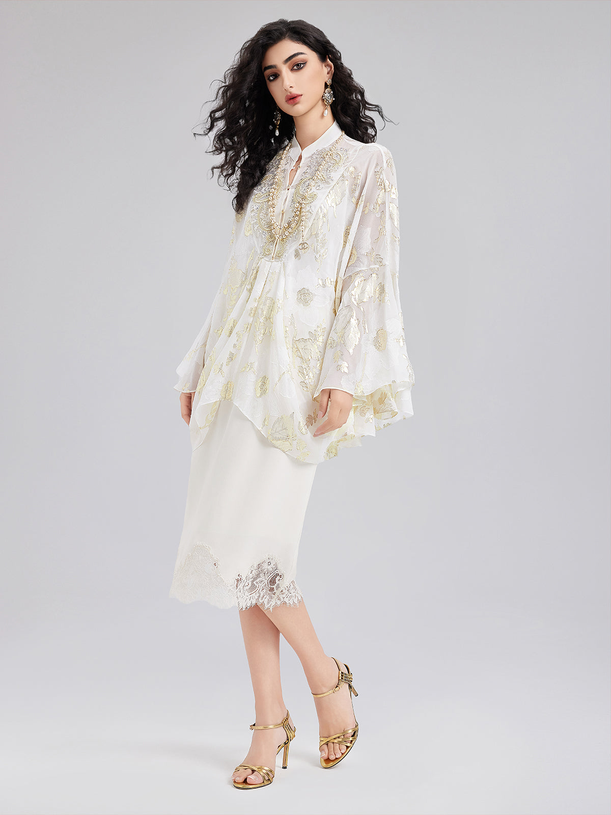 Luxe Sequin Embroidered Chiffon Blouse