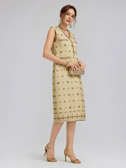 Hand-Beaded Fringe Sleeveless Dress