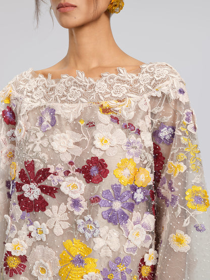Floral Embroidered Beaded Lace Panel Top