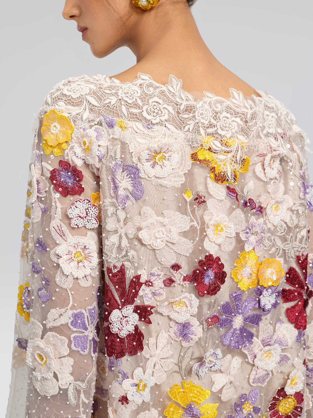 Floral Embroidered Beaded Lace Panel Top