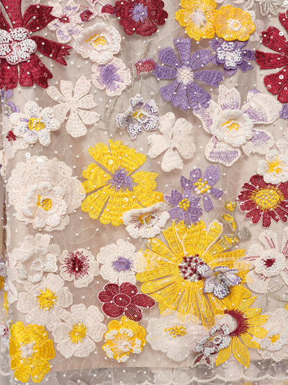 Floral Embroidered Beaded Lace Panel Top