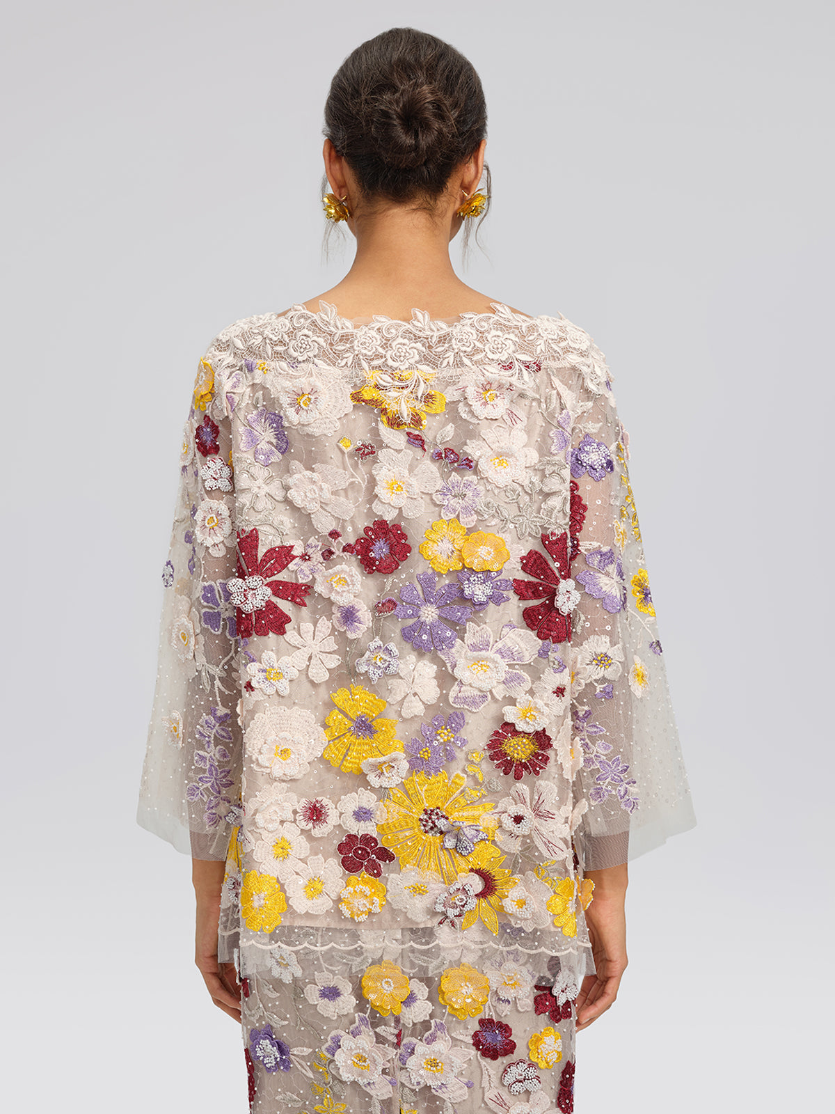 Floral Embroidered Beaded Lace Panel Top