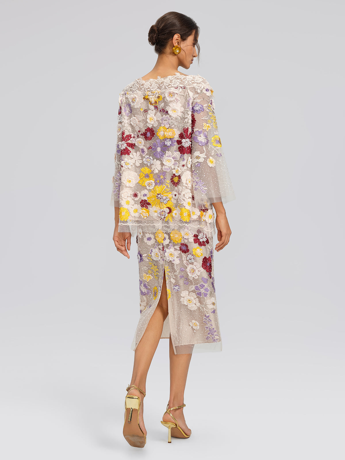 Beaded Floral Embroidered Sheer Mesh Skirt