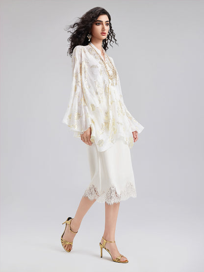 Luxe Sequin Embroidered Chiffon Blouse