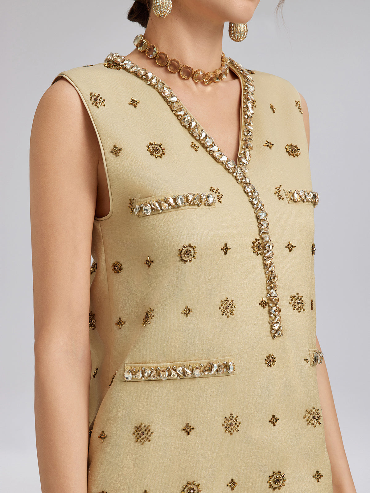 Hand-Beaded Fringe Sleeveless Dress