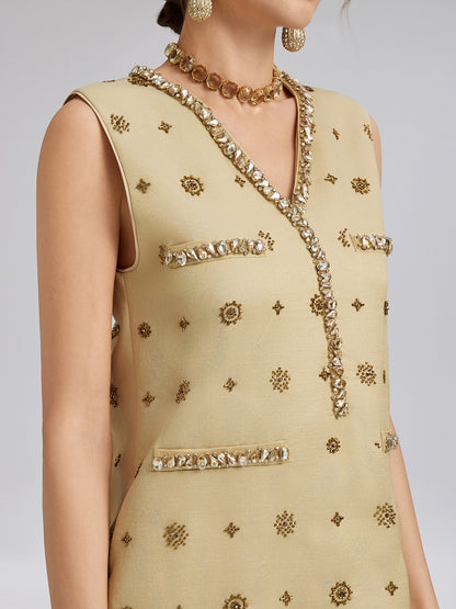 Hand-Beaded Fringe Sleeveless Dress