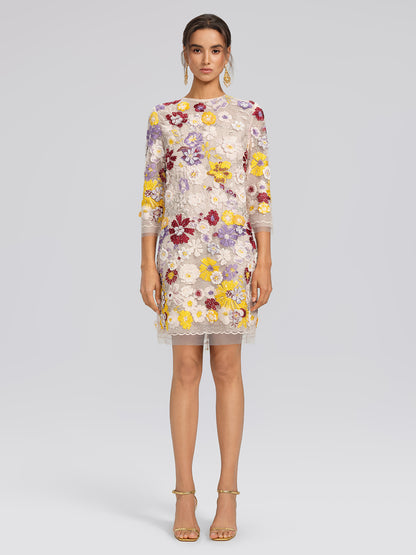 Beaded Floral Embroidered Sheer Mesh Dress (Slip Dress Included)