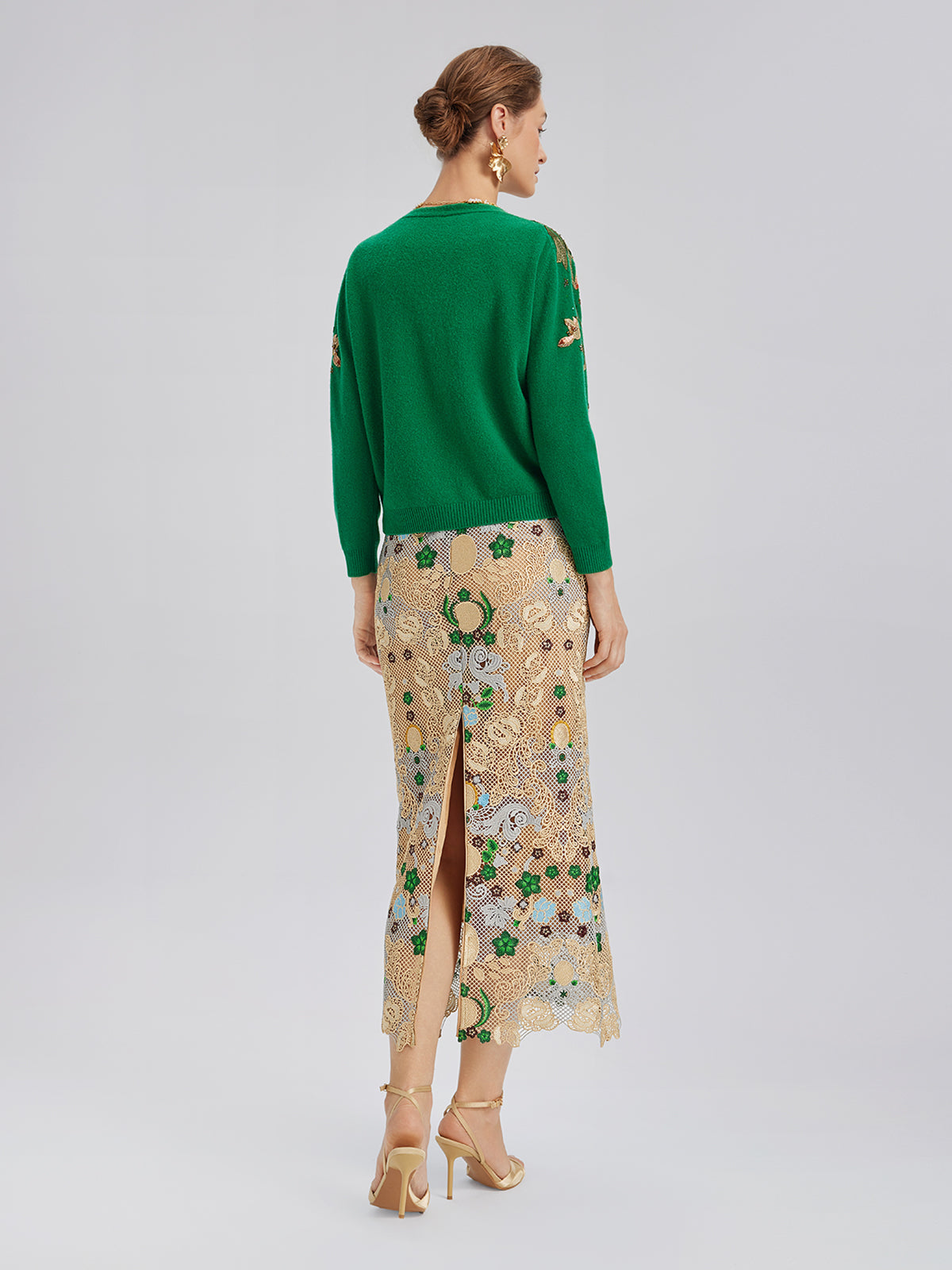 Wool Hand-Beaded Embroidered Cardigan (100% Wool)