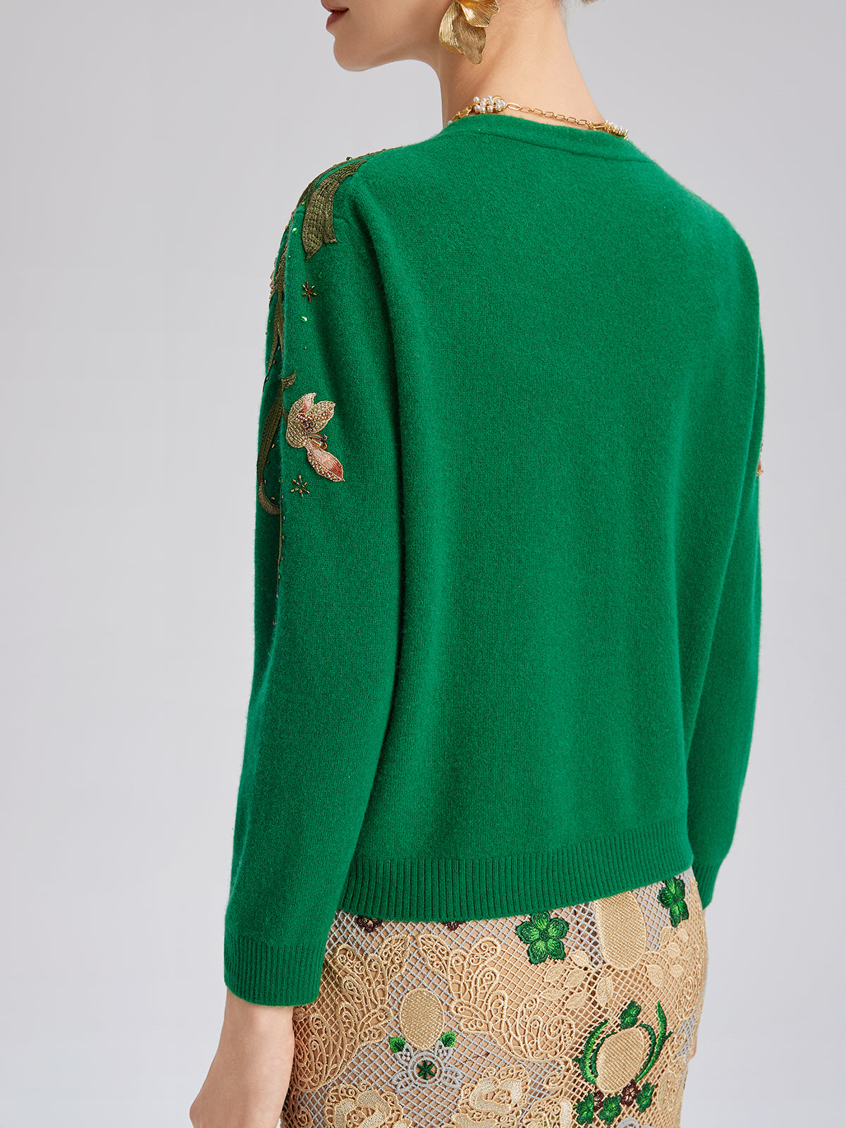 Wool Hand-Beaded Embroidered Cardigan (100% Wool)