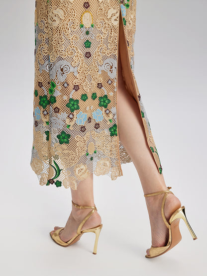 Bohemian Embroidered Floral Elastic Waist A-Line Skirt