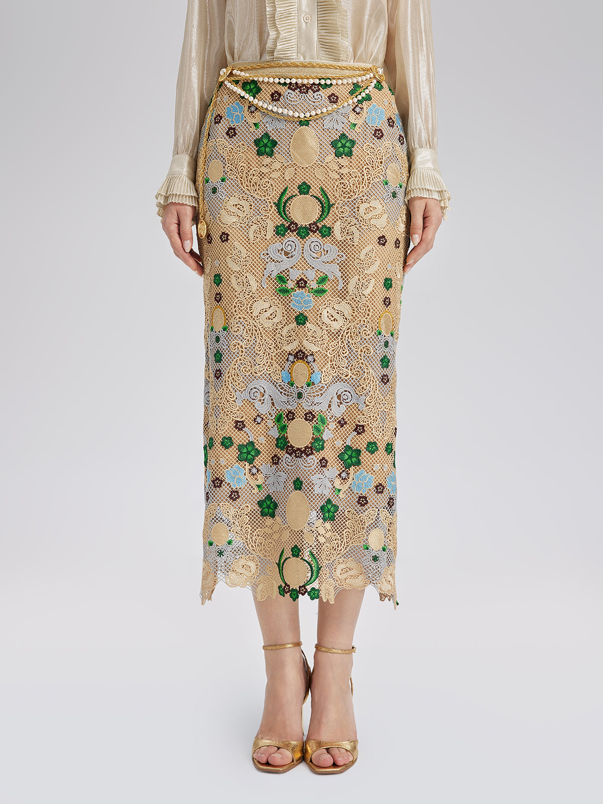 Bohemian Embroidered Floral Elastic Waist A-Line Skirt