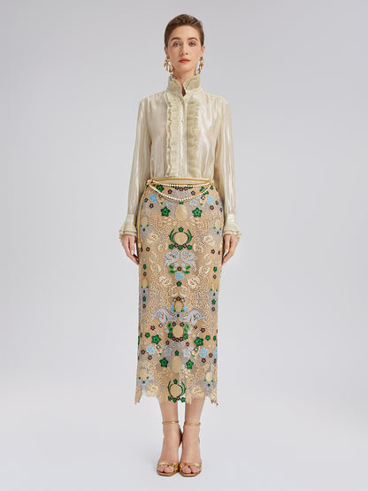 Bohemian Embroidered Floral Elastic Waist A-Line Skirt