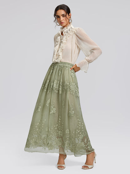 Ruffled Stand Collar Beaded Shirt