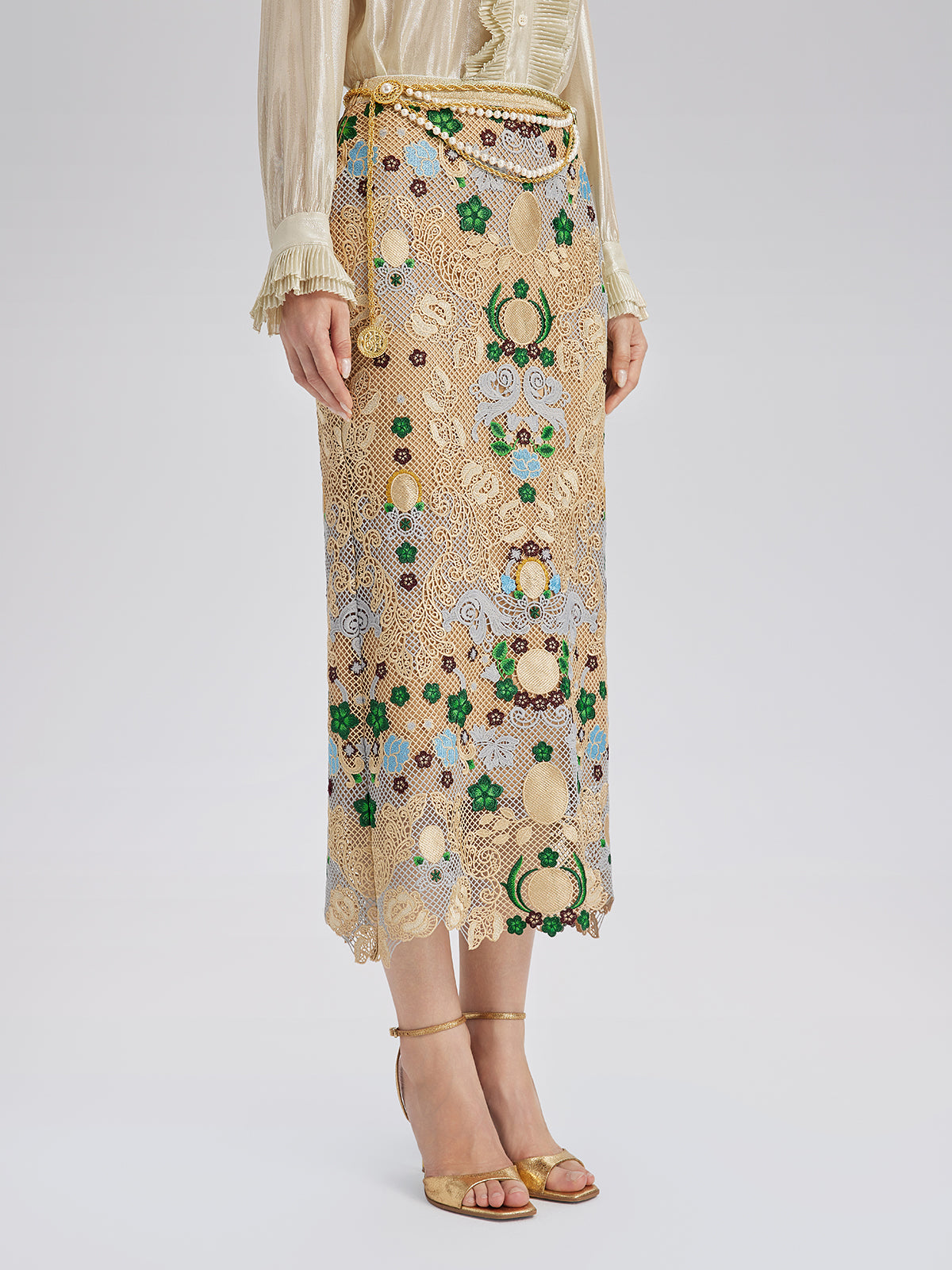 Bohemian Embroidered Floral Elastic Waist A-Line Skirt