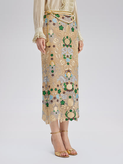 Bohemian Embroidered Floral Elastic Waist A-Line Skirt