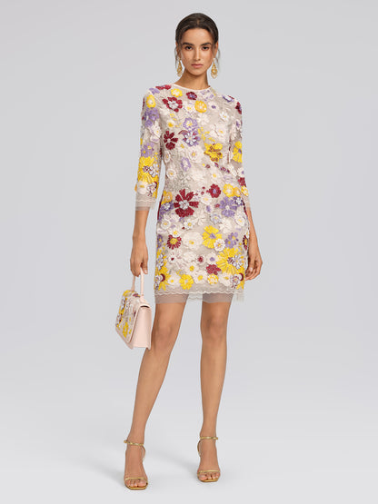 Beaded Floral Embroidered Sheer Mesh Dress (Slip Dress Included)