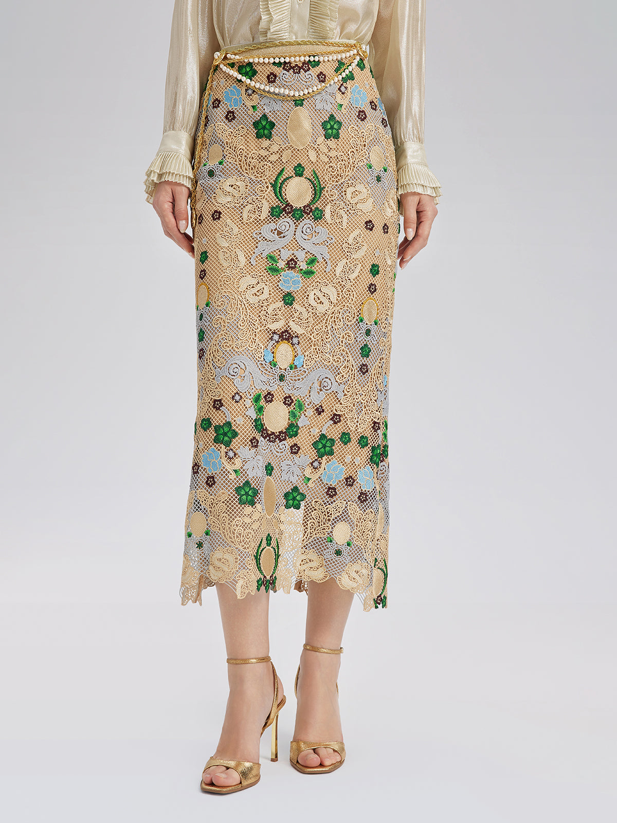Bohemian Embroidered Floral Elastic Waist A-Line Skirt