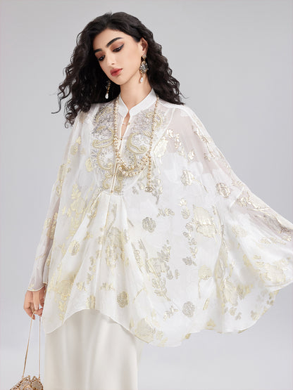 Luxe Sequin Embroidered Chiffon Blouse