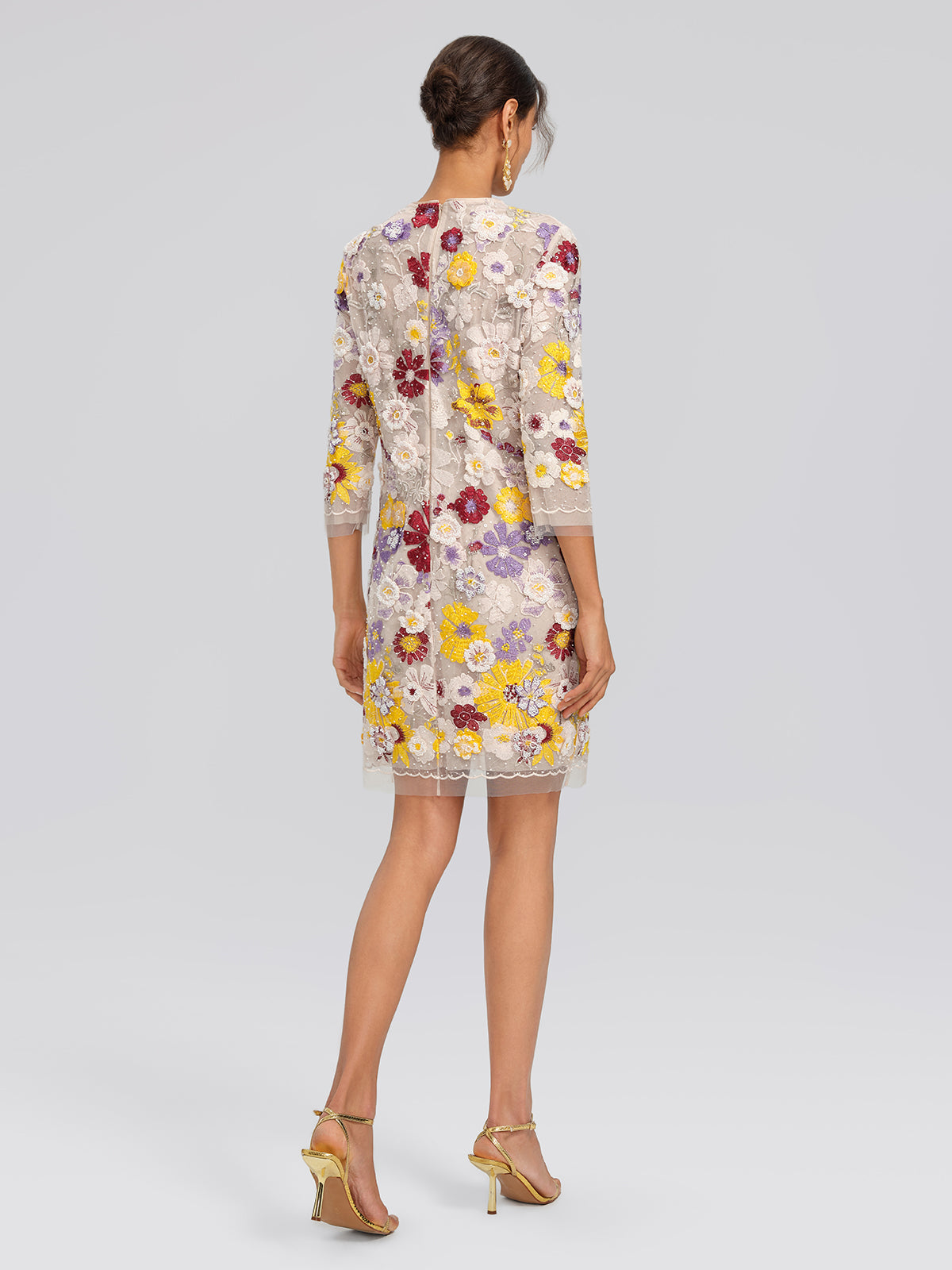 Beaded Floral Embroidered Sheer Mesh Dress (Slip Dress Included)