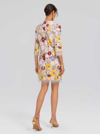 Beaded Floral Embroidered Sheer Mesh Dress (Slip Dress Included)