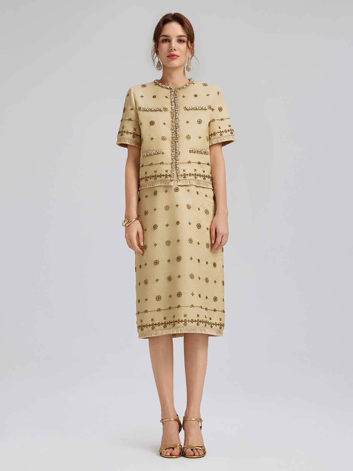 Hand-Beaded Fringe Cropped Jacket