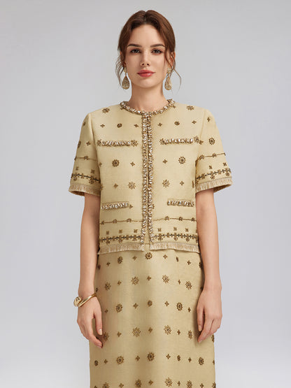 Hand-Beaded Fringe Cropped Jacket