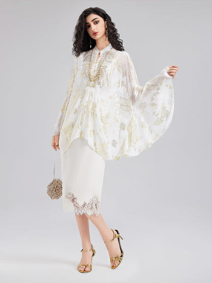 Luxe Sequin Embroidered Chiffon Blouse