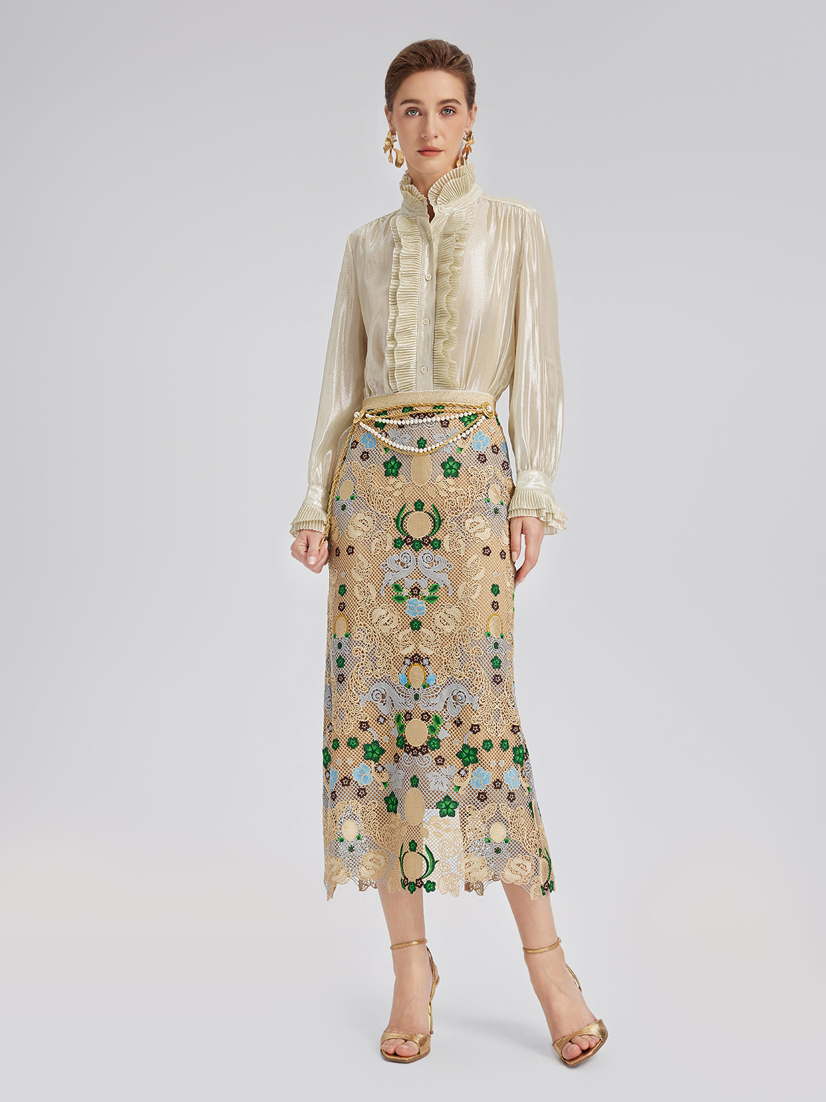 Bohemian Embroidered Floral Elastic Waist A-Line Skirt