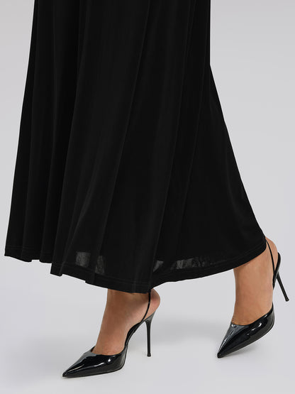 French Lace-Panel High-Waist Dress