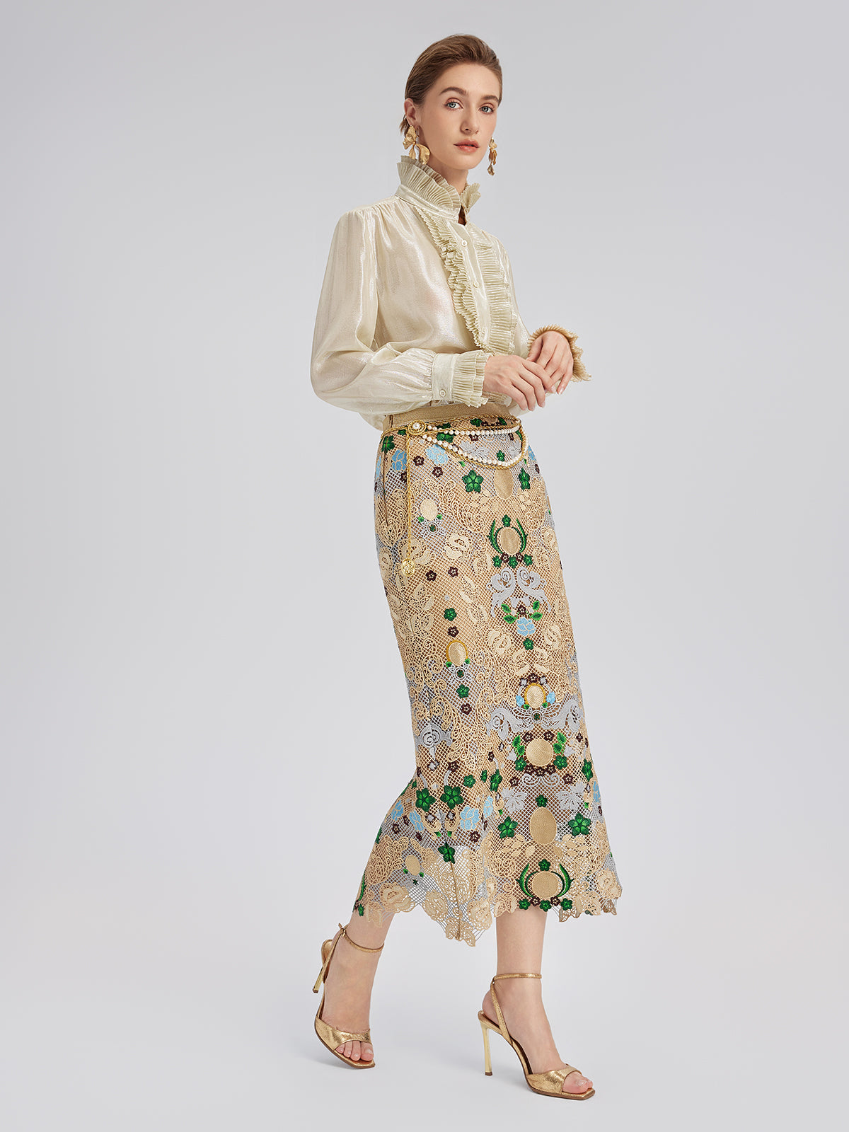 Bohemian Embroidered Floral Elastic Waist A-Line Skirt