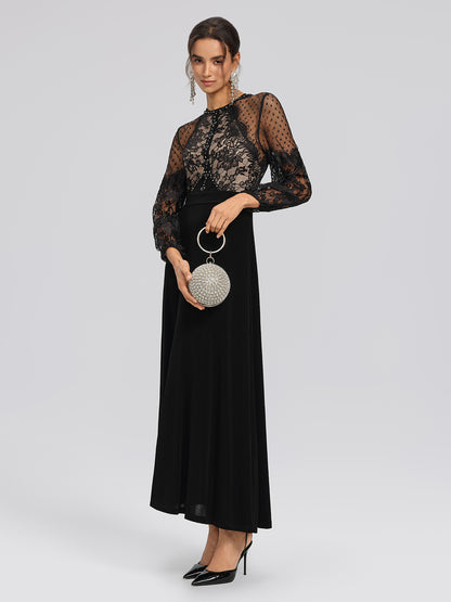 French Lace-Panel High-Waist Dress
