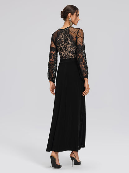 French Lace-Panel High-Waist Dress