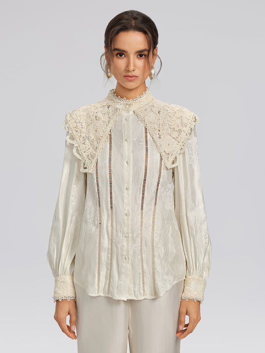 Silk-Linen Jacquard Multi-Wear Blouse