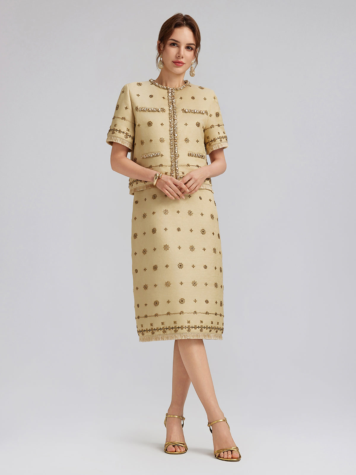 Hand-Beaded Fringe Cropped Jacket