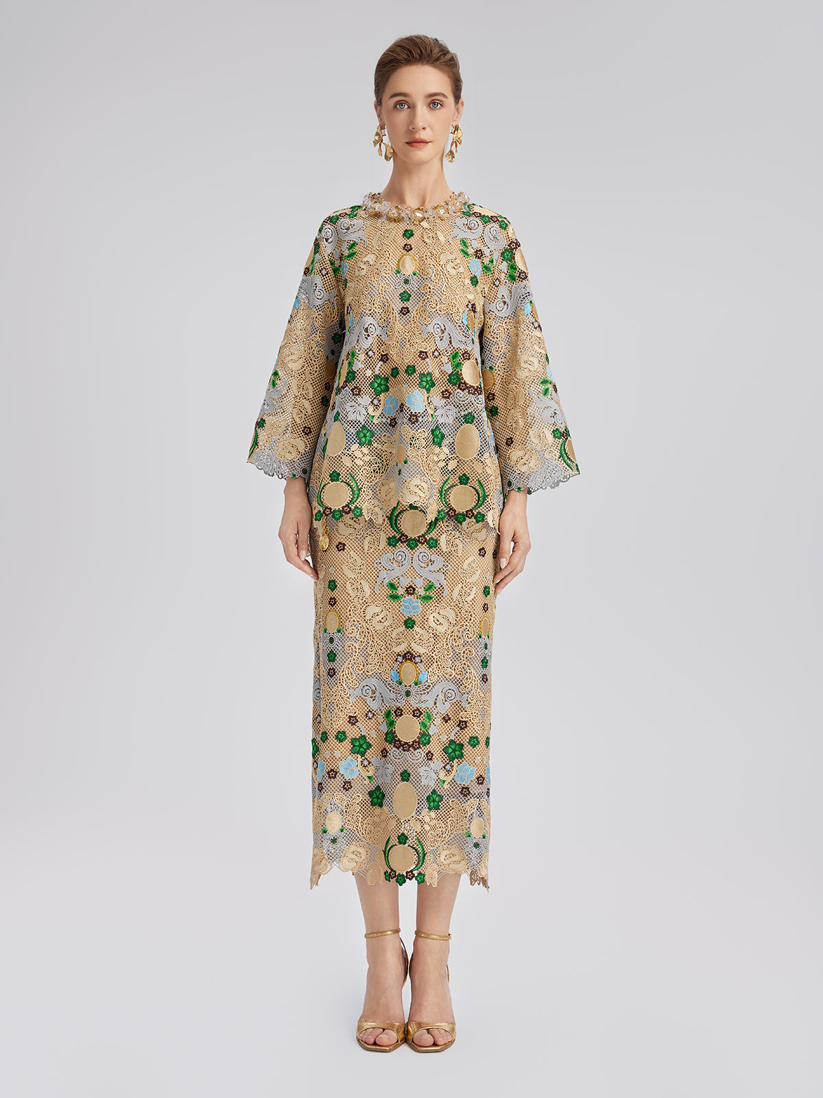 Bohemian Embroidered Floral Elastic Waist A-Line Skirt