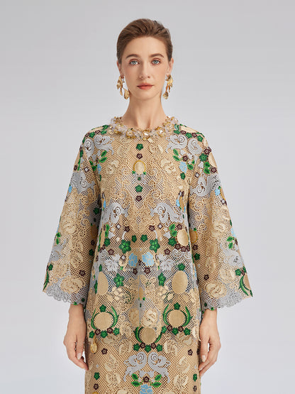 Bohemian Embroidered Floral Hand-Beaded Top