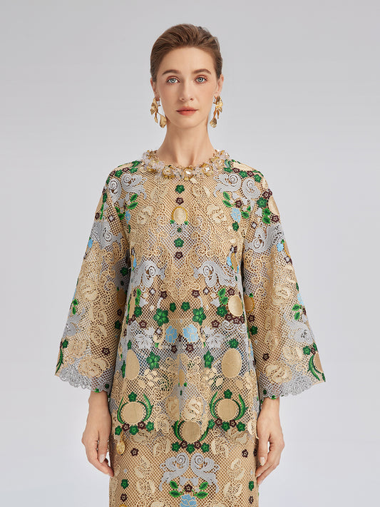 Bohemian Embroidered Floral Hand-Beaded Top