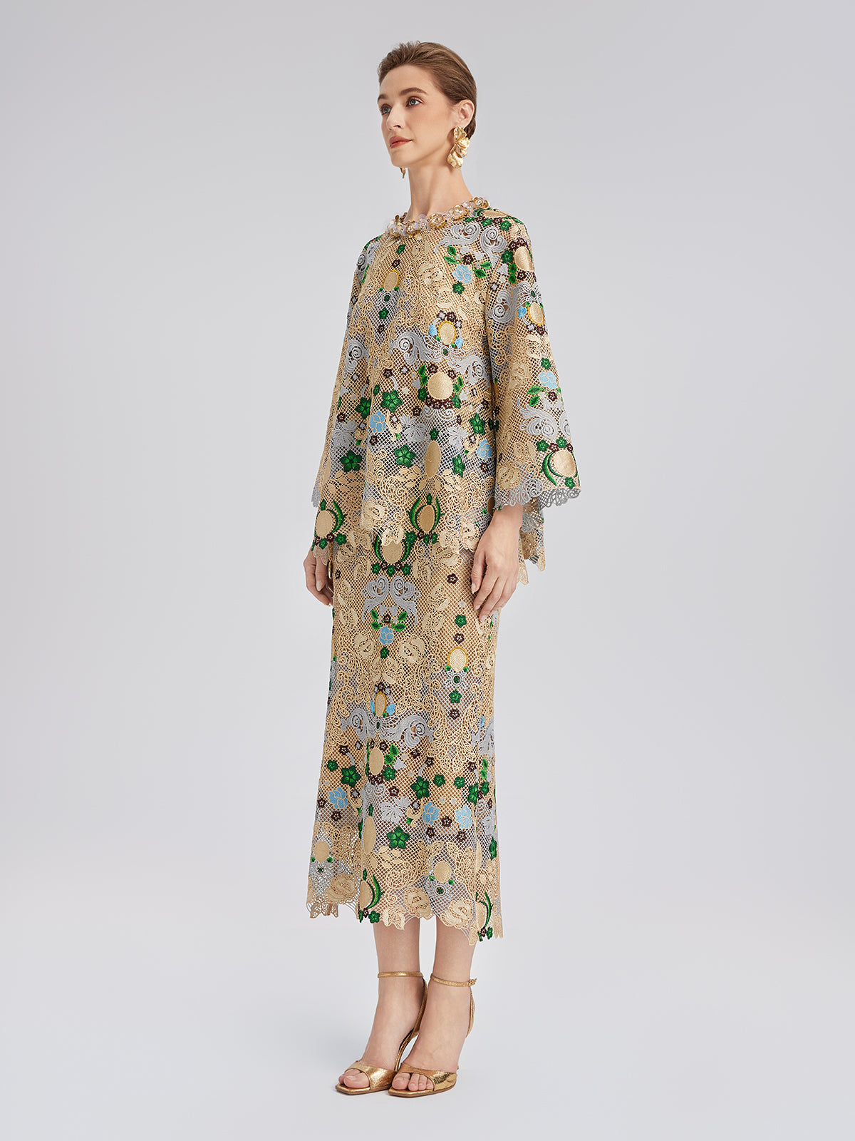 Bohemian Embroidered Floral Elastic Waist A-Line Skirt