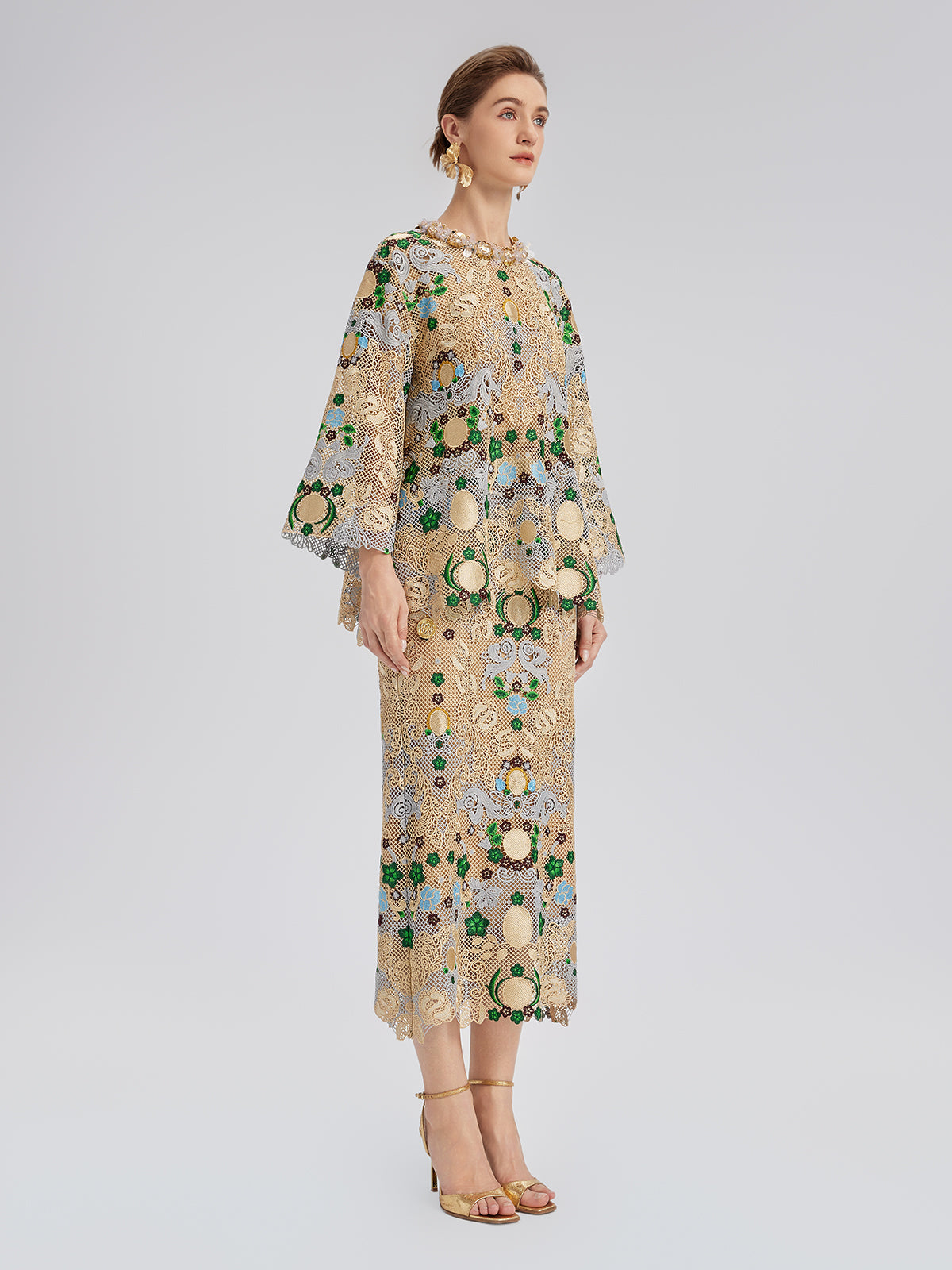 Bohemian Embroidered Floral Elastic Waist A-Line Skirt