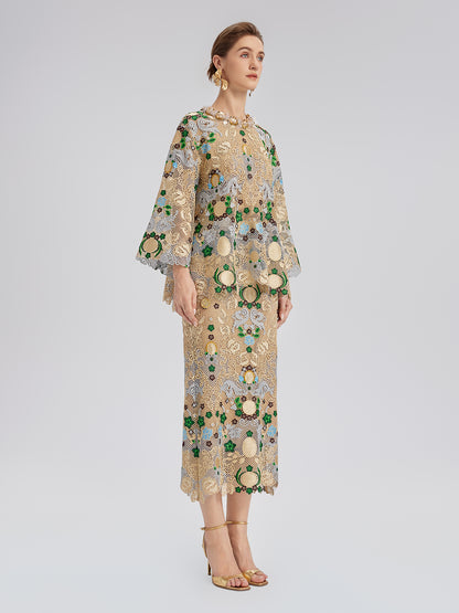 Bohemian Embroidered Floral Elastic Waist A-Line Skirt