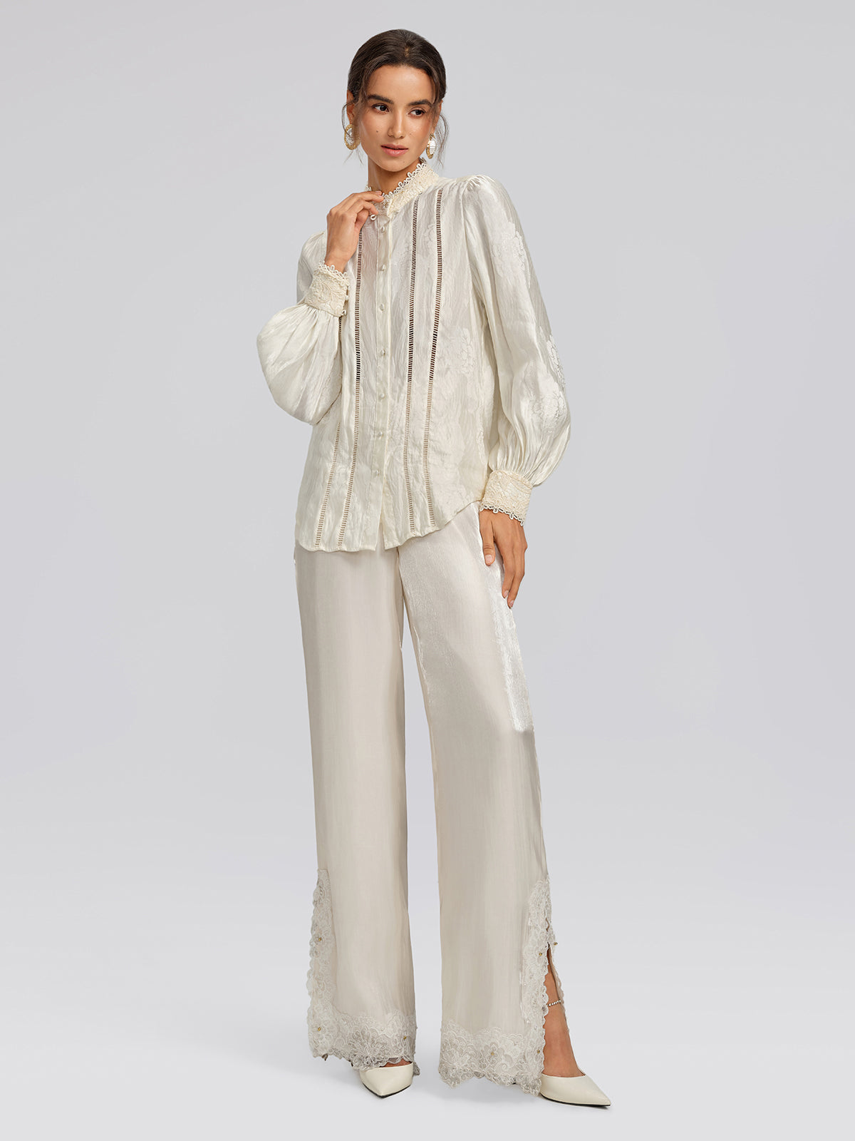 Silk-Linen Jacquard Multi-Wear Blouse