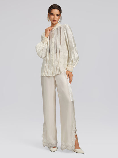 Silk-Linen Jacquard Multi-Wear Blouse