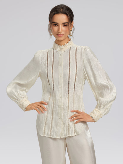 Silk-Linen Jacquard Multi-Wear Blouse